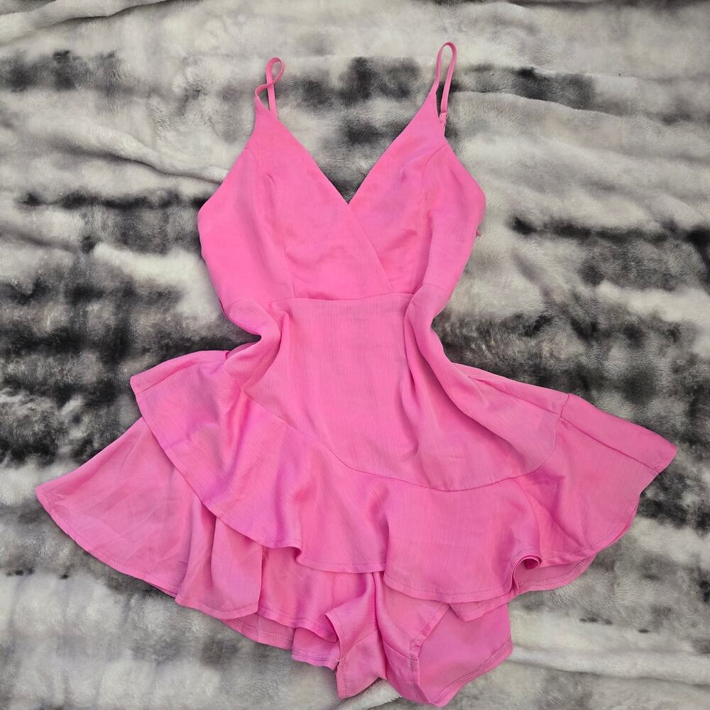 Hello Molly Ruffle Layered Romper - Hot Pink - Women's 6 / Medium